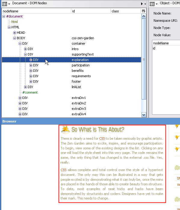 element highlighting in the integrated browser