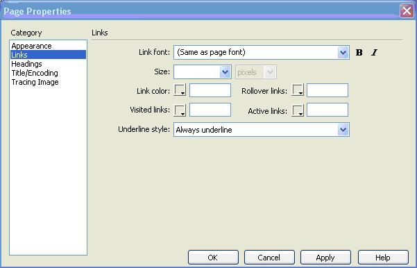 Page Properties for Links