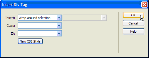 insert div tag window - wrap option