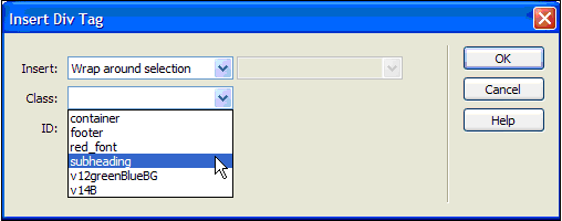 class dropdown menu